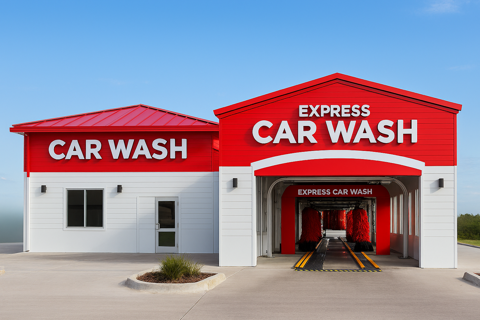 Large brushes cleaning a car.