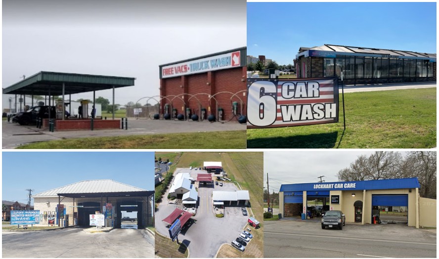 Large brushes cleaning a car.